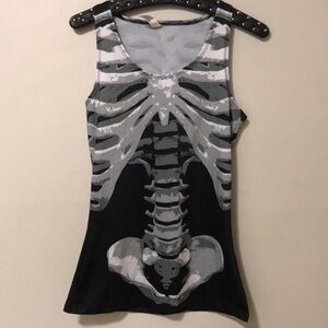Skeleton Print Tank Top - Black and Gray